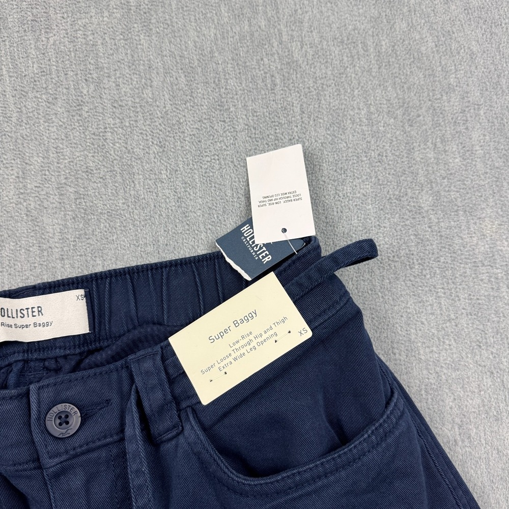Hollister Pants Womens XS Blue Low Rise Super Baggy Wide Leg Drawstring Y2K NWT - Picture 2 of 14